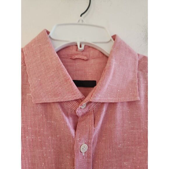 ARI Soho Men Light Red/White Pinstrip Cotton Made in Italy Button Up Shirt sz 17 - Picture 5 of 6